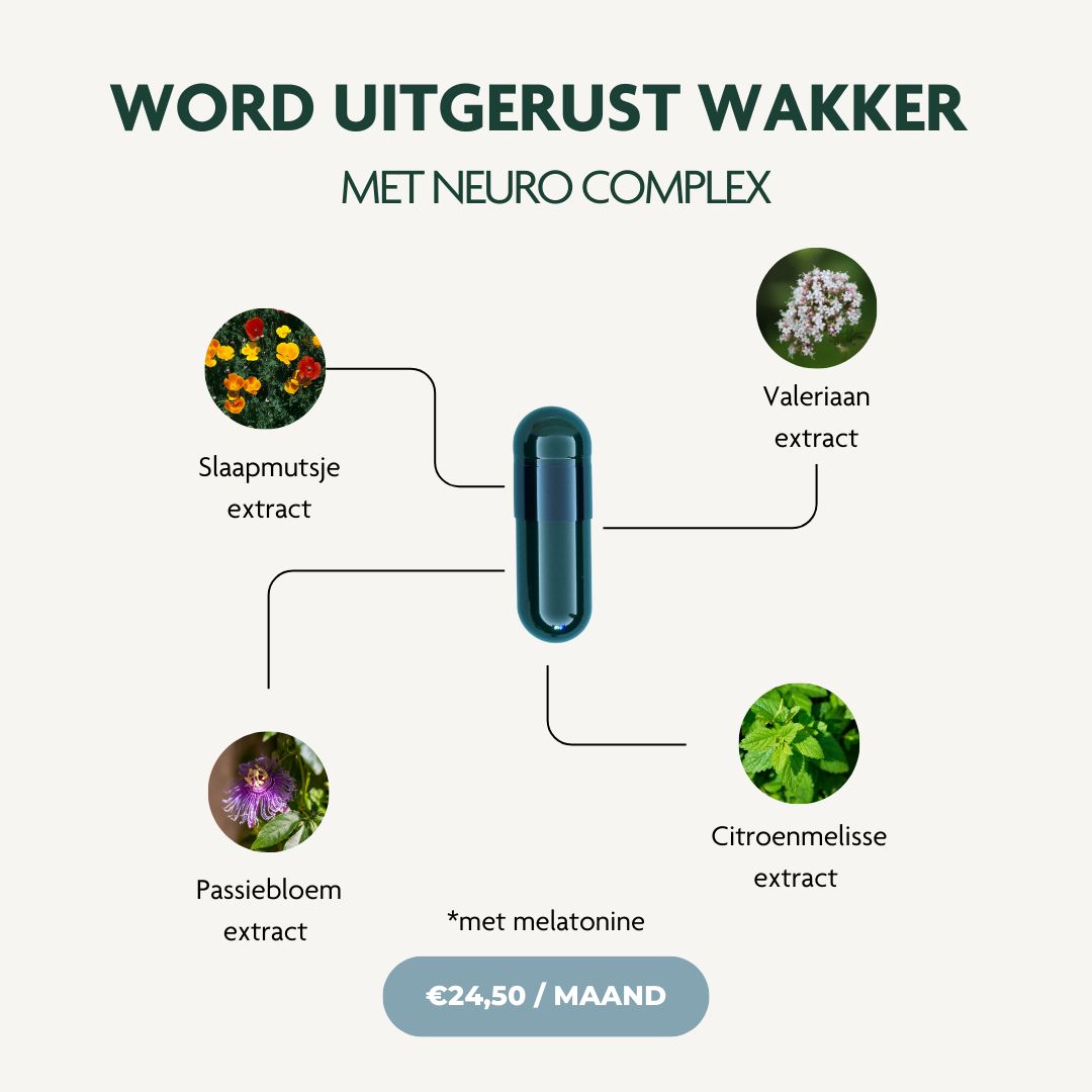 neuro complex valeriaan melatonine goede nachtrust energieke dag doorslapen in slaap vallen slaaptekort slapeloze nachten
