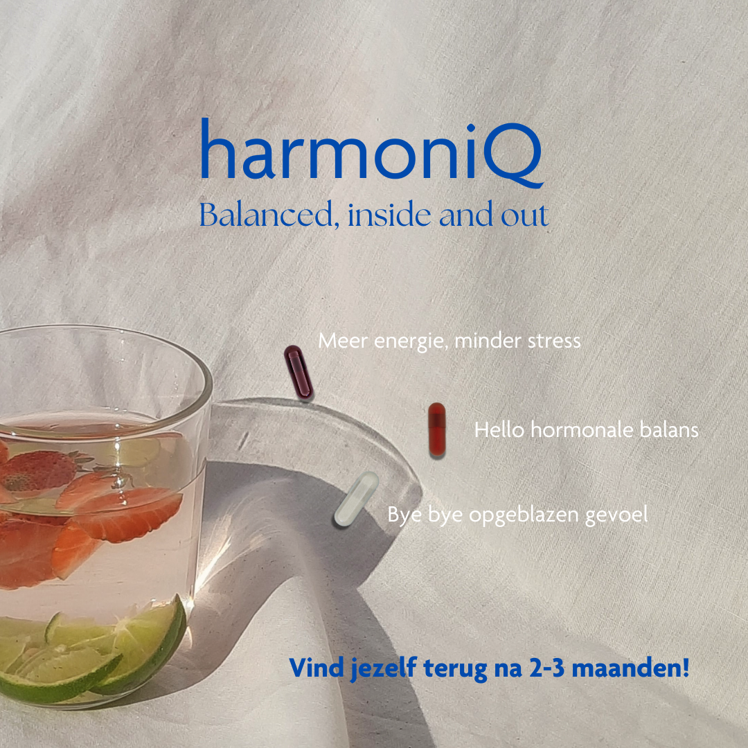 HarmoniQ essentiele supplementen voor iedere vrouw voor meer energie minder stress hormonale balans minder moodswings en leacky gut opgeblazen gevoel